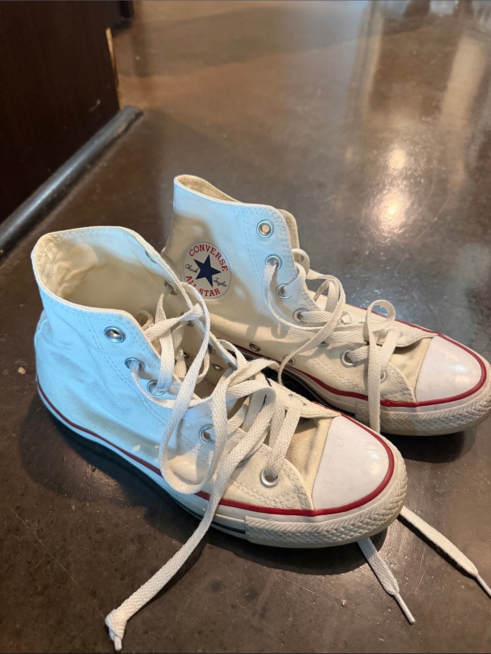 Converse White High Top Sneakers with Red Trim